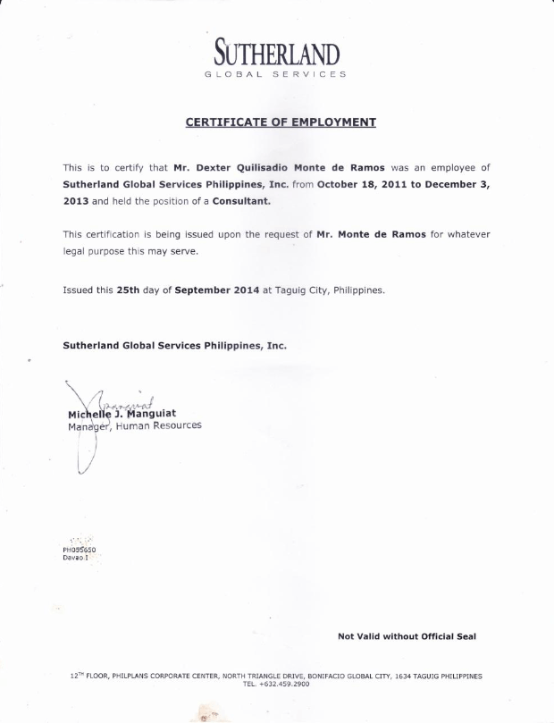 Certificate of Employment Freelancer